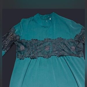 New York & Company Dark Teal Textured Top lace detail size medium